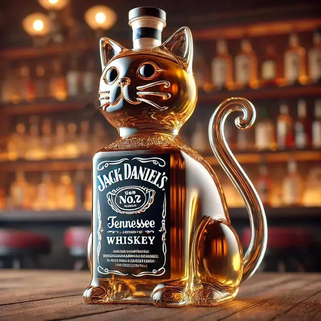 猫デザインのウイスキーボトル