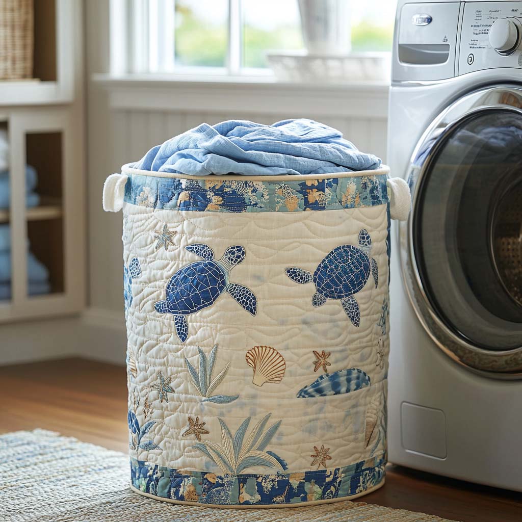 海がめ柄 | ハンドメイド ランドリーバスケット