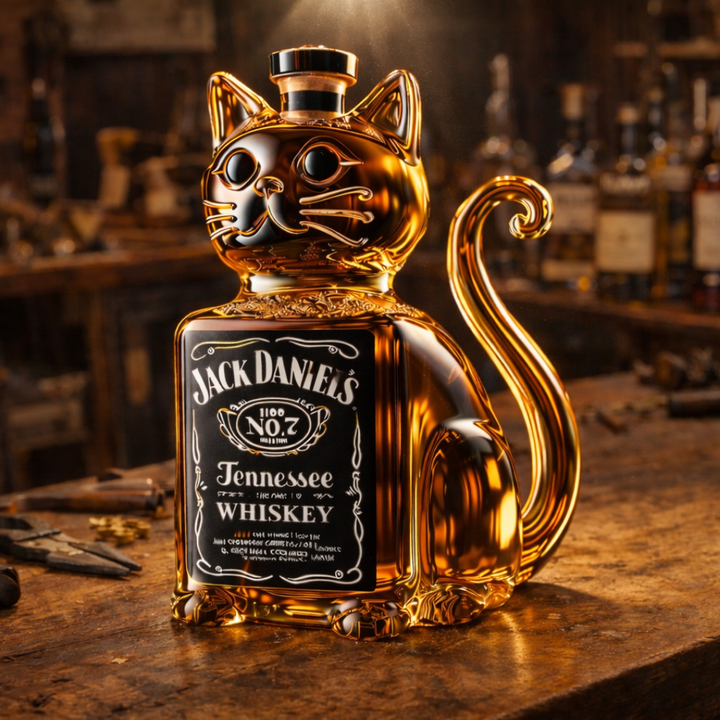 猫デザインのウイスキーボトル
