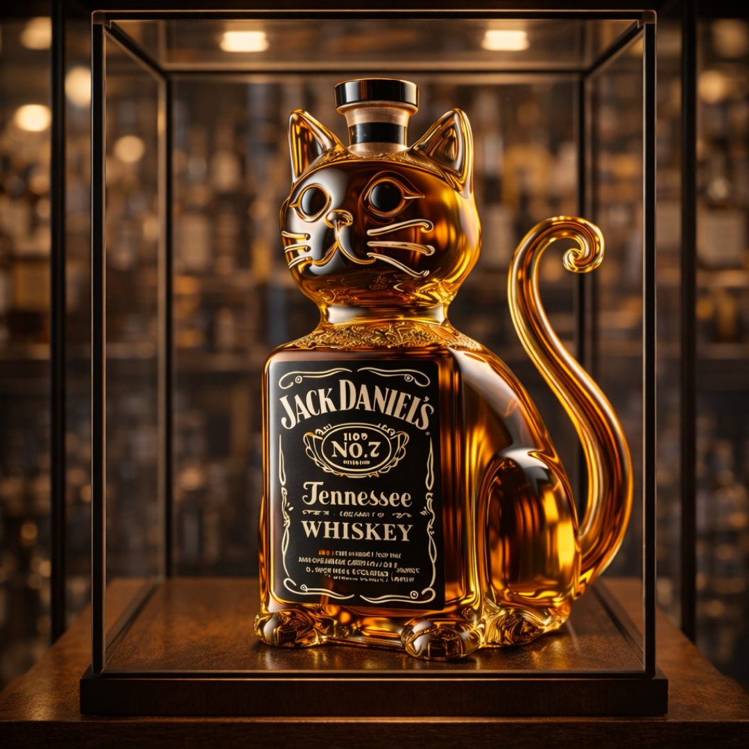 猫デザインのウイスキーボトル
